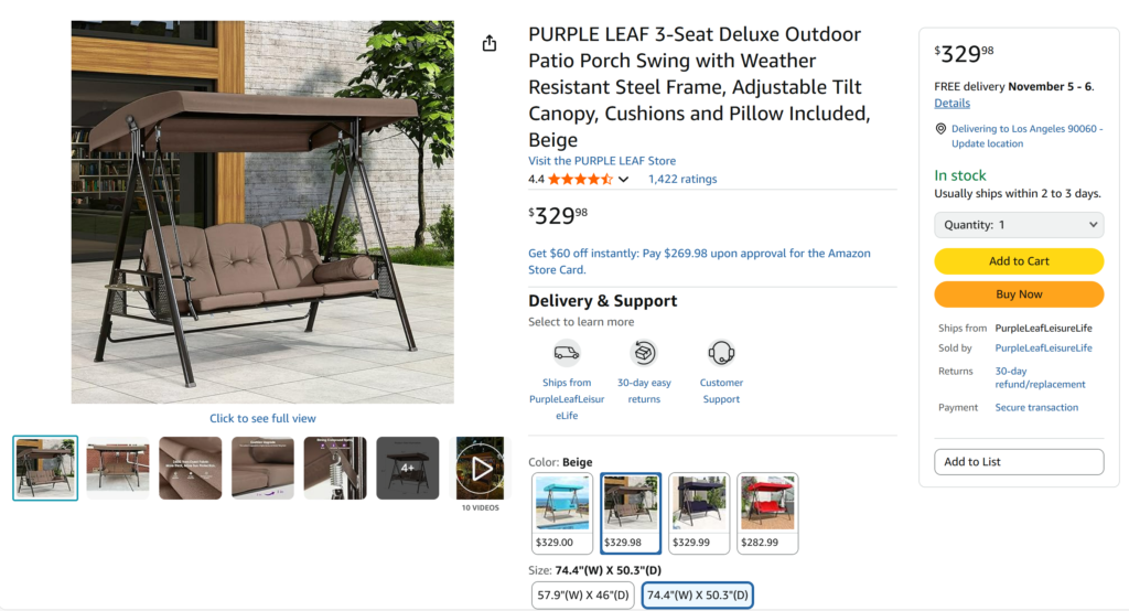 purple leaf 3 person swing zypps03