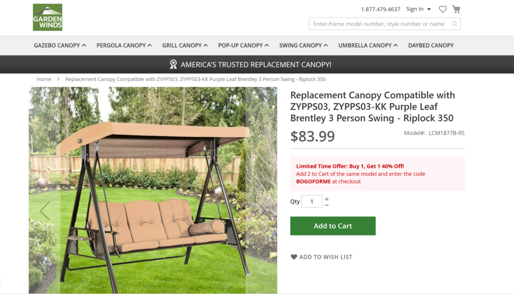 replacement canopy for purple leaf swing zypps03