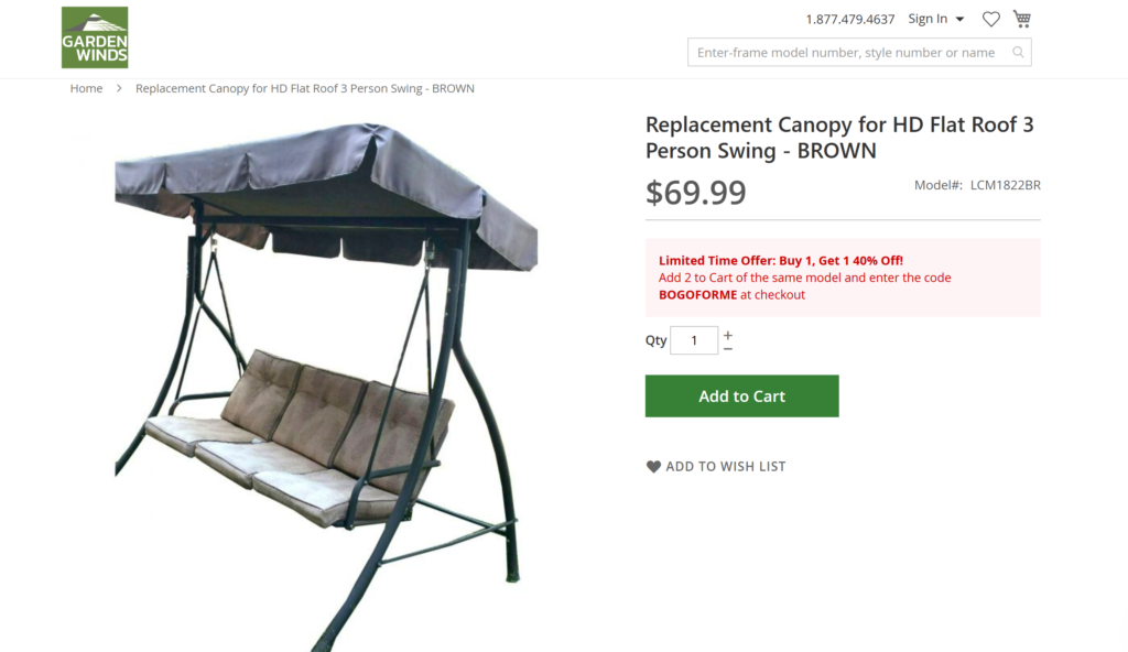 rus4590 replacement canopy garden winds