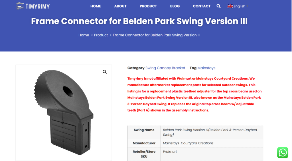 frame connector for belden park swing version iii